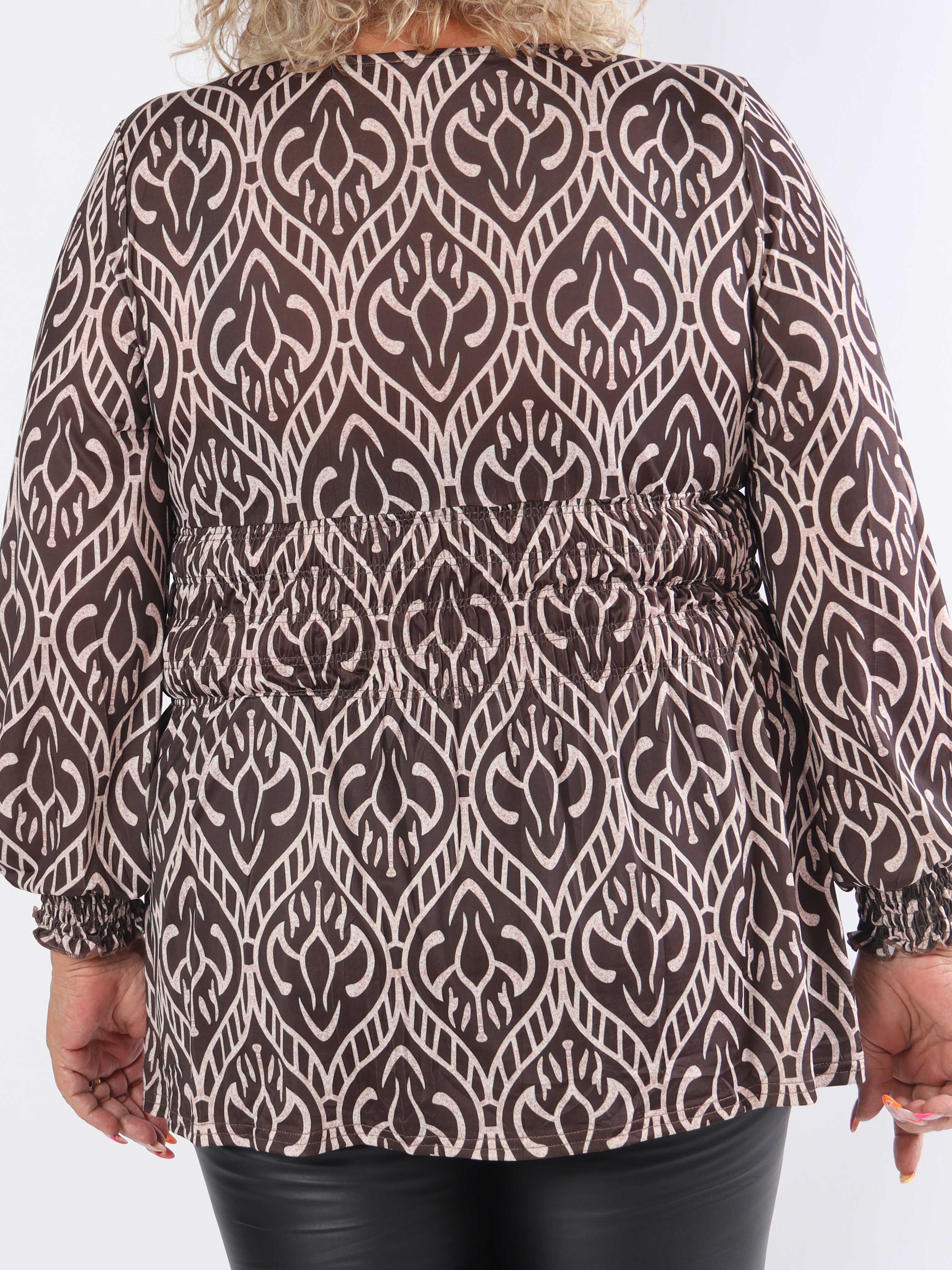 Pams Boho Shirt L/S - Elastisk plus size blus i skrynkelfritt tyg